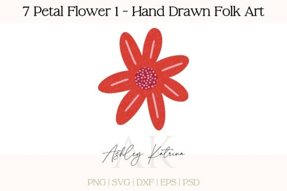 Download 7 Petal Flower 1 - Hand Drawn Folk Art - Petal Collection