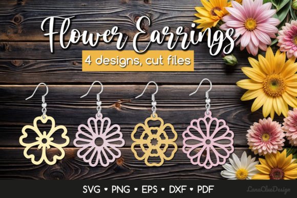 Download 4 Summer Flower Earrings SVG Cut Files - Premium Resources