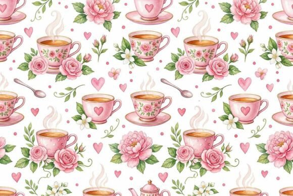 Download Watercolor Teacup and Flower Pattern - Flower pattern Collection